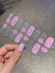 圣诞美甲贴纸，圣诞老人图案美甲贴纸，美甲贴纸，红绿配色，圣诞卡通主题美甲贴纸，圣诞树，雪人，雪花，煎饼人，闪亮雪花图案，女士自粘美甲贴纸 - 彩色 - 查看 5