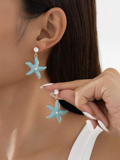 1 Pair Fashionable Delicate Starfish Earrings, Suitable For Women To Wear On Beach Vacation, Gift For Friends