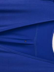 女士高腰 V 领阔腿连体裤不对称套装（配腰带） - 藍色 - 查看 6