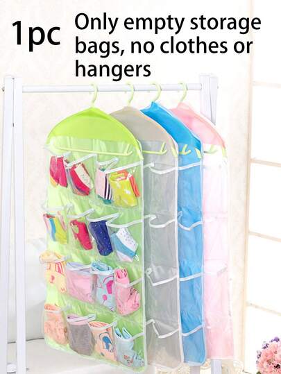 1 pieza Bolsa de almacenamiento colgante de 16 barras, bolsa de almacenamiento de calcetines de poliéster rosa de rejilla múltiple para decoraciones del hogar, decoración de festivales, decoración de habitaciones, decoración del dormitorio, organizador, almacenamiento doméstico, camiseta blanca de mujer, pantalones negros de mujer, ropa de invierno para damas, vestido