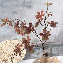 1件仿真秋季棕色植物枝條－人造秋葉枝，配有逼真絲綢尤加利葉，適用於室內外居家裝飾、桌面中心裝飾、咖啡桌、客廳、臥室、婚禮、感恩節派對 - 棕色 - 查看 5
