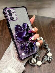 1 Stück KT Kaninchen Spiegelhalter + Armband mit Perlen und Schleife, 2-in-1 Handyhülle mit hohen Rändern, Glitzer Design für P30, Nova 11, kompatibel mit Honor Magic7, kompatibel mit Redmi Note 14 Pro+ 5G, kompatibel mit Galaxy S25 Ultra, kompatibel mit Infinix Smart 8/kompatibel mit Infinix Hot 40i/Spark 20/Spark 20C/Spark Go 2024, kompatibel mit Moto G54 wasserdicht stoßfest kratzfest - Pink - Übersicht 3