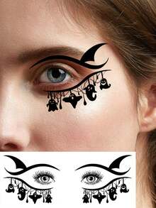 10Pcs Eye Tattoo Stickers, Halloween Series, Black Bat Spider Web Black Cat Halloween Element Designs, Waterproof Realistic Temporary Face And Eyelid Makeup Tattoos, Suitable For Parties - Multicolor - View 6