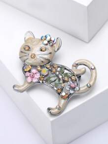 复古花卉猫咪胸针，镶嵌闪亮水钻 - 奇思妙想的猫咪别针，可用于外套/包包装饰和爱猫人士的礼物 - 貓(0462) - 查看 4