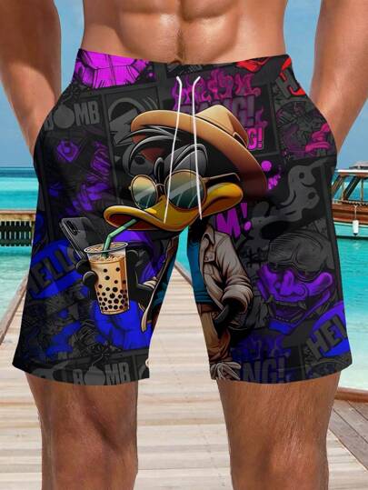 Short pour hommes imprimé 3D, apparence décontractée , sensation de luxe, cordon de serrage à la taille, choix parfait pour les sorties d'été