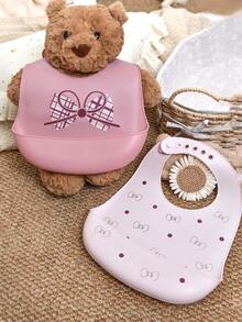 2pcs/1pc Baby Silicone Bibs - Leakproof, Stain-Resistant, Soft, Adjustable, Boilable, Portable, With Bow & Polka Dot Patterns, Suitable For Baby Daily Use & Outings - Multicolor - View 3