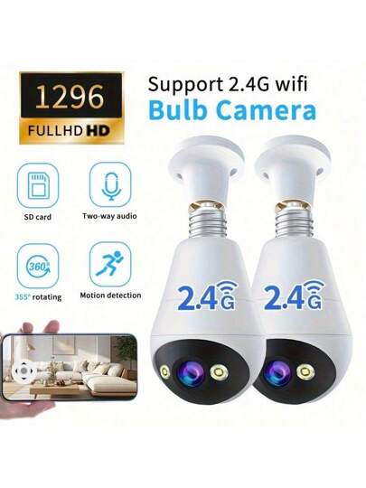 2.4G 1080P WIFI Verlichting Bulb Camera, HD Mini 360° PTZ Panoramic Slimme Home IP Camera,E27 Indoor Outdoors, Dome Surveillance,Baby Pet Monitor,Two Way Audio, Motion Detection Alarm Works 5G Phone Computer Ipad, Great