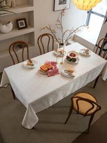 1 pieza Mantel unicolor de lujo francés minimalista, cubierta de mesa de comedor con estampado floral jacquard blanco, adecuado para fiestas, bodas, decoración del hogar y la habitación - Blanco - Ver 5