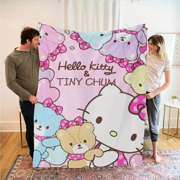 Sanrio 1pc Sanrio Hello Kitty Plush Blanket, Cartoon Design Hello Kitty, Silk-Like Feel & Embrace, Hello Kitty Blanket, Best Gift For Halloween, Christmas And Winter Season, Cartoon Design Throw Blanket