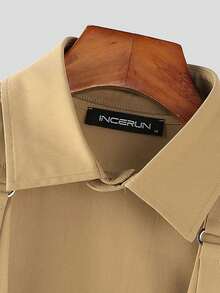 INCERUN Men Button V-Neck Sleeveless Lace Up Slim Blouse Summer Holiday Party Casual Tank Tops Plain Shirt - 卡其色 - 查看 9