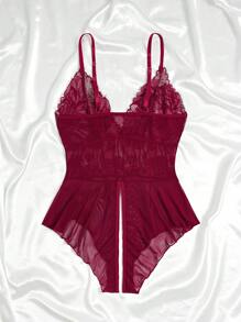 Plus Size Women Lace Patchwork Sexy Lingerie Bodysuit