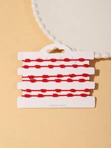 6pcs Red Lucky Handmade Braided Bracelets, Minimalist & Personalized, Suit For Friendship Bracelets For Men And Women & Couples, New Year Gift - Red Ten Knot - View 4