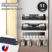 Küchenorganisation und -aufbewahrung, 3-teiliges magnetisches Lagerregal mit 8 Haken, magnetisches seitliches Kühlschrank-Aufbewahrungsregal, beweglicher magnetischer Kühlschrank-Organizer für Kühlschrank, Backofen, Mikrowelle, Groß 30,6 x 9,8 x 8 cm/Klein 28,7 x 9,2 x 5,8 cm, Schwarz - Schwarz - Übersicht 5