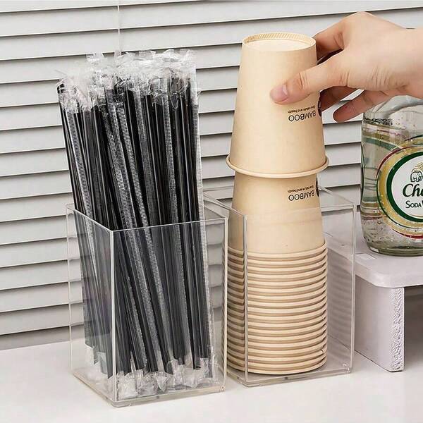 1pc Mini Straw Holder Organizer, Clear Acrylic Makeup Brush Holder, Portable Straw Storage Box Container For Kitchen Travel Desk, Bento Accessories, No Straws Included, For Brushes, Eyeliners, Lipstick, Pens, Beauty Countertop Storage, Travel & Home Vanity Accessories
