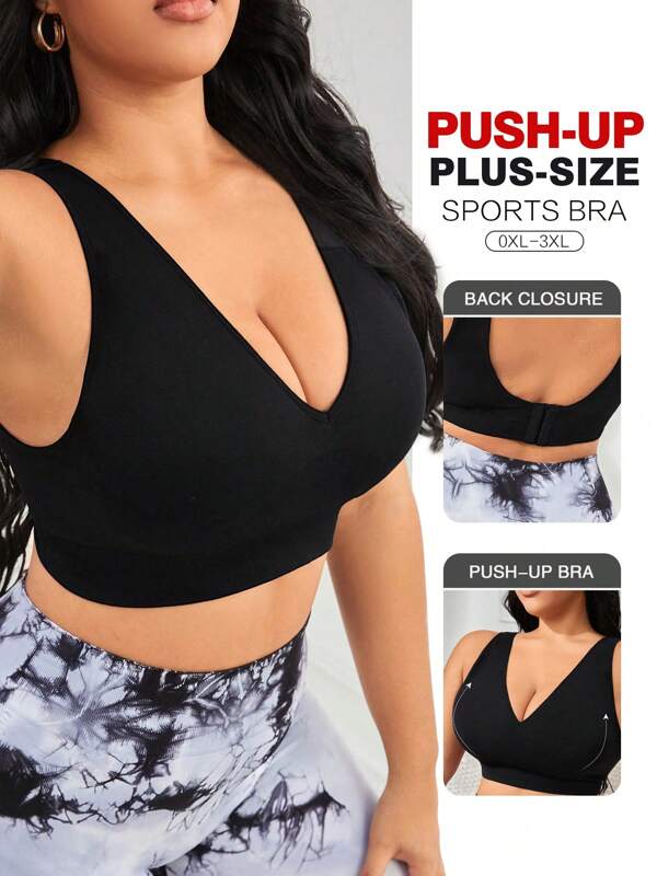 TNTOR Sujetador deportivo para mujer de talla grande, con cuello en V profundo, sin cables y de alta elasticidad, adecuado para yoga y fitness, con cierre ajustable en la espalda, que levanta y da forma, apto para ciclismo y ejercicio