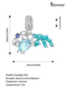 WOSTU 925 Sterling Silver Delicate Crab Starfish Charm Marine Life Pendant Charm Cubic Zirconia Opal For Women Fashion Jewelry Party Gift ﻿ - Silver - View 14