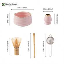5 Piece Set Japanese Matcha Bowl Set, Matcha Whisk Holder, Bamboo Matcha Whisk, Bowl With Spout, Matcha Sieve Scoop, Matcha Set, Gift For Matcha Lovers (Available In Pink, Yellow, White), Traditional Matcha Tea Set, Tea Ceremony Gift - 彩色 - 查看 8