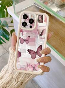 1 件蝴蝶和新闻纸图案厚软保护手机壳，带相机孔设计，兼容 11 Pro Max/12 Pro Max/13 Pro Max/14 Pro Max/15 Pro Max/16 Plus/16 Pro Max、16E、Galaxy A55/A15/S24 Ultra、Redmi、OPPO、Realme、VIVO、Infinix、Honor、MOTO、OnePlus