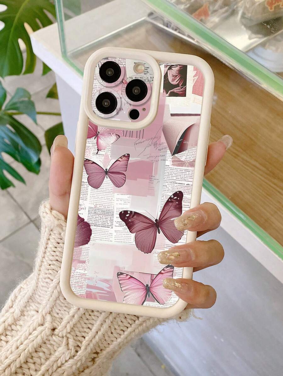 1 件蝴蝶和新闻纸图案厚软保护手机壳，带相机孔设计，兼容 11 Pro Max/12 Pro Max/13 Pro Max/14 Pro Max/15 Pro Max/16 Plus/16 Pro Max、16E、Galaxy A55/A15/S24 Ultra、Redmi、OPPO、Realme、VIVO、Infinix、Honor、MOTO、OnePlus