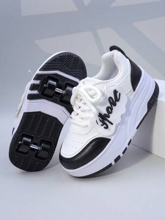 儿童四轮旱冰鞋，可拆卸/二合一旱冰运动鞋，系带运动鞋，男女童适用，青少年休闲运动鞋