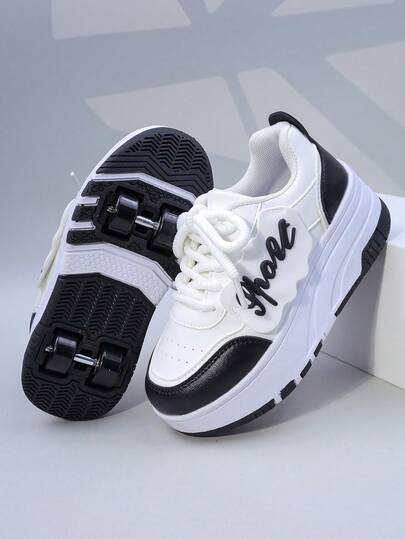 Kids Roller Skate Shoes With 4 Wheels, Detachable/2-In-1 Roller Sneakers, Lace-Up Athletic Shoes For Girls And Boys, Youth Leisure Sneakers