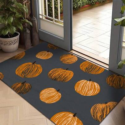 1pc Interesting Halloween Pumpkin, Ghost, Bat Printed Doormat, 650g Crystal Velvet + TPR Silicone Bottom, 0.5cm Thick, Classic Autumn Pastoral Festival Elements Soft Small Rug, Suitable For Outdoor, Entrance, Living Room, Bedroom, Laundry Room, Bathroom, Machine Washable All Season Small Entryway Mat, Home Decor