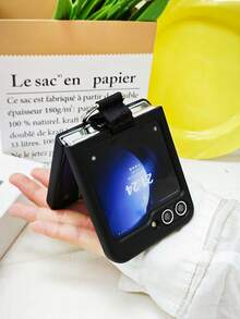 Luxury Minimalist Solid Green Phone Case, Compatible With Samsung Galaxy Z Flip 5 6, Shock-Resistant Back Cover, Waterproof, Anti-Fall, Anti-Scratch - Black - View 2