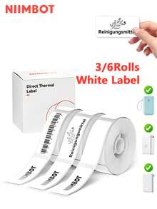 Niimbot White Label 1/3/6Rolls Adhesive Label Waterproof Anti-Oil Paper For D11/D101/D110 Mini Portable Printer For Home Office Tags Label Maker - Multicolor - View 2