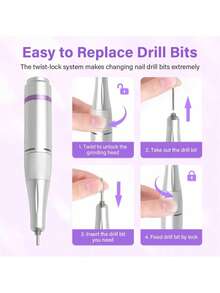 0-45000RPM 专业可充电美甲磨甲机，带高清显示屏，金属磨头，美甲修甲机 - 玫紅色 - 查看 7