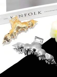 Hair Clips 1pc Elegant Large Shell Texture Striped Hair Clip, Sweet Elegant Hair Accessory Hair Accessories Elegant Claw Clips, School Stuff, College - Multicolor - View 8