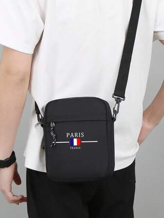 Fashionable Men's Sling Bag, Paris Style Oxford Cloth Vertical Square Shoulder Bag, Large Capacity, Adjustable Strap - Black Side Bag Pouch