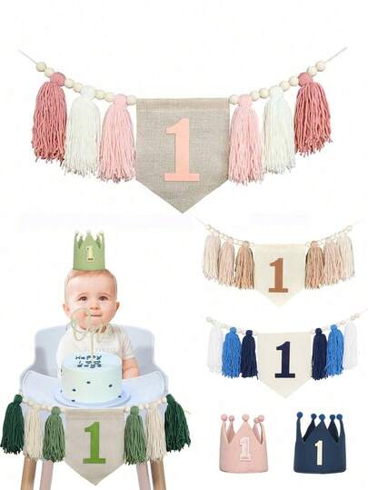 Opciones de varios colores, guirnalda de borlas de cuentas de madera minimalista, combinada con un sombrero de 1er cumpleaños, adecuada para fiestas de cumpleaños, celebraciones festivas, baby shower, revelación de género y decoración de habitaciones