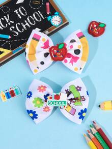 6 Stücke/2 Stücke Set Schulanfang Haarschleifen-Clips, Schulbus-Apfel-Muster Haarspangen, Teenager Erster Schultag Kopfschmuck, Geschenk für neue Schüler, Teenager Haaraccessoires - Verschiedenfarbig - Übersicht 4