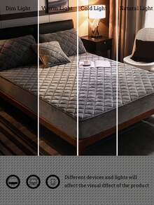 3 件水晶天鹅绒绗缝柔软床上用品套装（1 件床笠 + 2 个枕套），适用于卧室和客房，可机洗，四季皆宜 - 灰色 - 查看 9