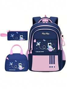 3 件套宇航员印花背包套装，大容量多隔层设计，拉链开合，可调节透气肩带，防滑背垫，适合初中和高中学生，男女通用背包，返校礼物