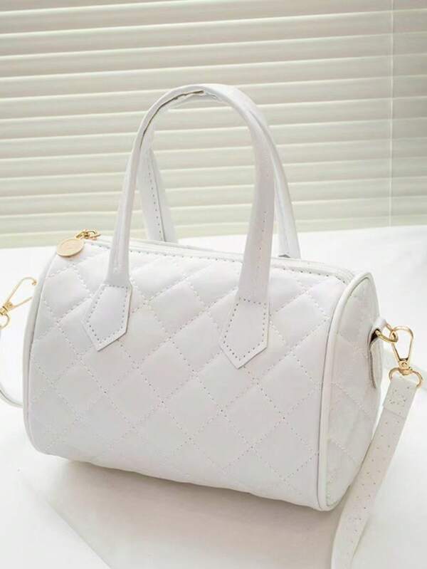 2025 New Fashion Women Argyle Cylinder Tote Bag, Versatile Large Capacity Shoulder Handbag