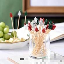 30pcs/Pack Disposable Fruit Skewers, Bamboo Sticks With Colorful Christmas Tree Pattern, Selected Fruits, Suitable For Holiday Parties, Family Gatherings And Daily Use - Multicolor - View 2