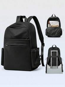 Minimalist Solid Color Backpack For College Students, Affordable Large Capacity Waterproof Commuter Laptop Bag, Versatile All-Match Style, Front Layered Zipper Pockets, Side Drawstring Water Bottle Holder, Breathable Pressure-Relieving Wide Strap, Lightweight Dirt-Resistant High-Value Casual Backpack For Middle/High School Classes, Office Commute, And Short Trips - Multicolor - View 1