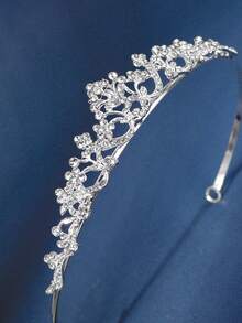 1pc Elegant Rhinestone Tiara Headband, Suitable For Prom, Wedding Valentine's Day Accessories - Silver - View 4