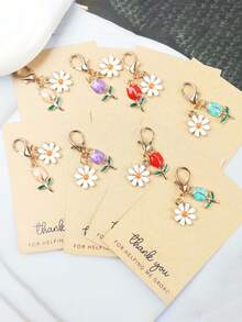 Set de 6 llaveros con tulipanes y margaritas, adecuados como colgantes, cadenas y decoración de bolsos, diseño floral de moda, regalo ideal para cumpleaños, bodas, Día del Maestro, Día del Padre, Día de la Madre, cumpleaños de amigos, accesorio perfecto para bolsos, llaveros de coche, excelente para el nuevo período escolar y graduación, diseñado para mujeres - Multicolor - Ver 10