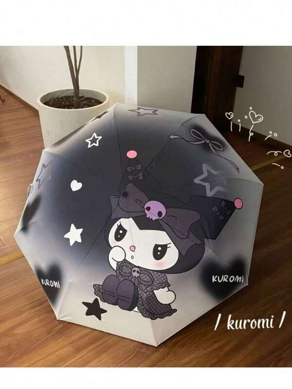 Sanrio مظلة كوروم سانريو الكارتونية الكبيرة القابلة للطي، مقاومة للماء وللأشعة فوق البنفسجية، 8 أضلاع، مقبض مطاطي جميل، مناسبة للأيام المطيرة وأيام الشمس في الخارج (زر أوتوماتيكي)