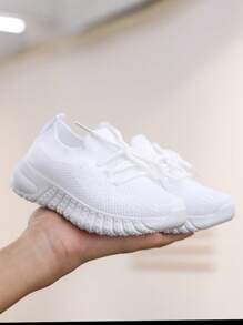 1双儿童多色系带休闲运动鞋，防滑，百搭，适合秋季 - 白色 - 查看 3