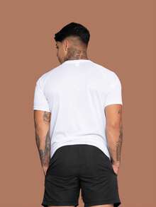 Men's Dry Fit Short Sleeve Sports Shirt, Polyester With Elastane, Training Gym - White - View 2