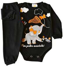 Baby Girl/Girl Long Bodysuit Set With Ribbed Pants For Sizes RN To GG - 巧克力棕 - 查看 1