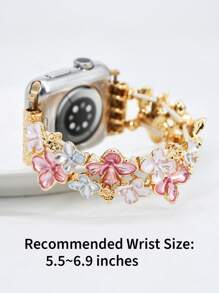 1PC Pink Blue Floral Elastic Bracelet Watch Strap Compatible With Apple Watch Strap Series Ultra 2 SE 10 9 8 7 6 5 4 3 2 1 Stylish Bracelet Watch Band Compatible With Apple Watch Band 38mm 40mm 41mm 42mm 44mm 45mm 46mm 49mm