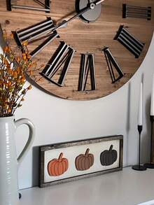 1 pieza Logotipo de calabaza de otoño de Halloween, estantería de madera con calabaza, decoración de cosecha - Decoración del hogar rural - Mural de gracia estacional para Halloween, cosecha y Navidad - Decoración de otoño para el hogar - Multicolor - Ver 2