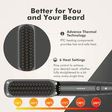 Men's Professional Ionic Hair Straightener Brush, 6 Temperature Settings, Ceramic Anti-Scald Hair Straightening Brush, Quickly Create Salon-Level Styling At Home Men's Electric Beard Styler Men's Beard Straightener - EU C Type Plug(220-240V) - View 4