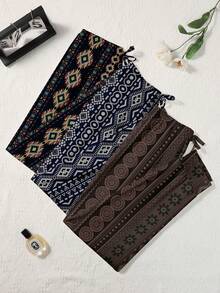 3pcs Comfortable Retro Print Women's Pajama Pants, Polyester Knit Fabric, Casual Style, Lightweight Leisure Sports Pants For Spring, Summer, Autumn, Fall Winter Clothes - 彩色 - 查看 3