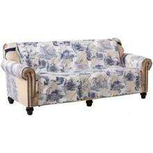 Pink And Green Patchwork Couch Cover, Quilted Large Sofa Slipcover, 70 Width, Slip Resistant Furniture Protector, 2 Strap, Washable Dog-Friendly Couch Cover, Design