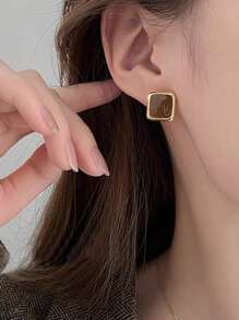 1 Pair Vintage Simple Cube Design Fashionable Earrings For Women, Versatile For Daily Wear, Autumn/Winter